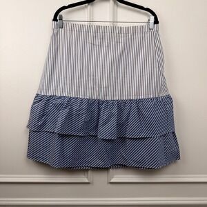 J. Crew Womens Blue White Striped Tiered Ruffle Mini Skirt Size 14 Cotton Blend